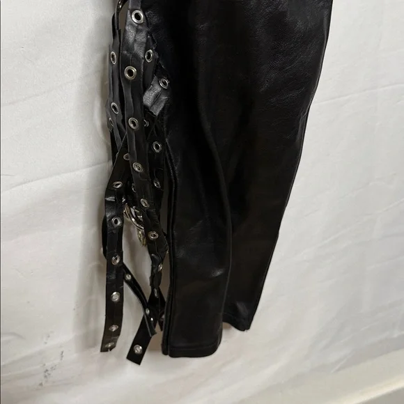 Wilson’s leather black 100% leather pants with straps on calf of leg moto sz 28 - Picture 3 of 8